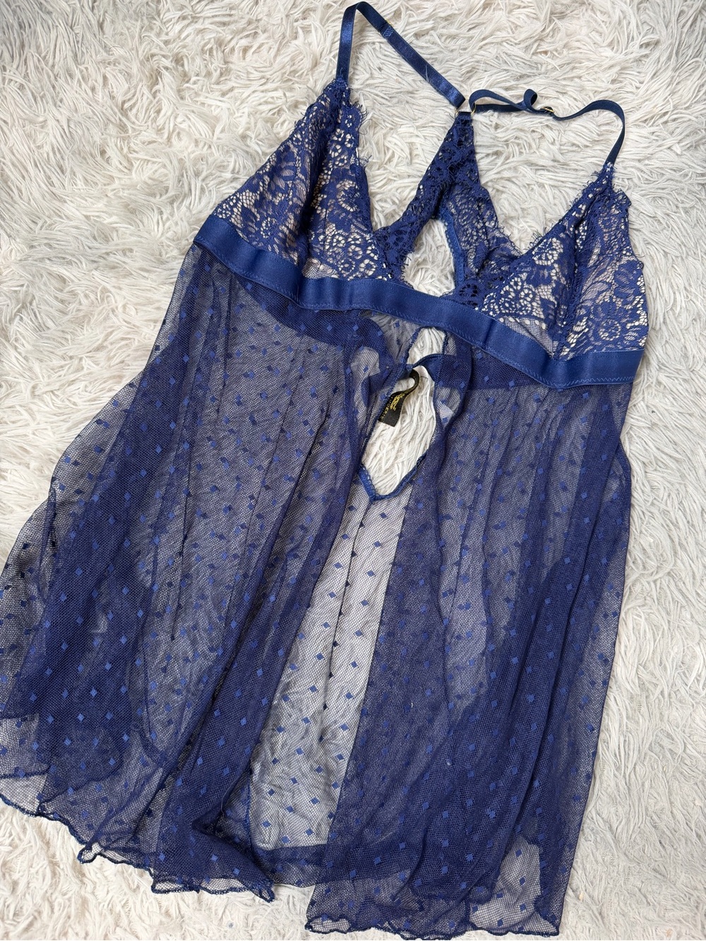 Just Sexy Lingerie Navy Blue Lace Babydoll Split Front Size Small